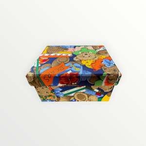 Vintage Cranston VIP Teddy Bear Motif Fabric Covered Storage Box with Lid